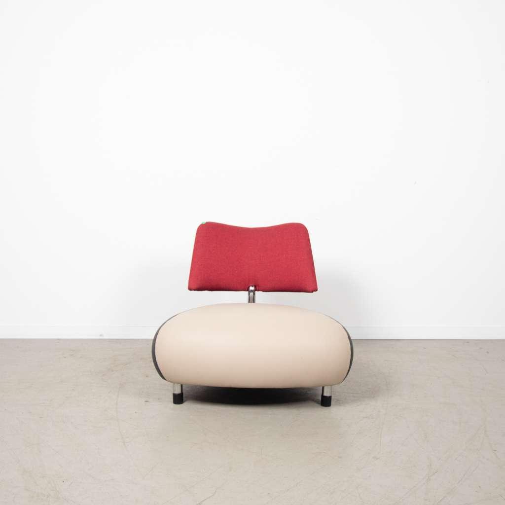 1x Leolux Pallone Pa Fauteuil Beige/Grijs/Rood Leer, Niet ingevuld, Minder dan 75 cm, Leer, Niet ingevuld
