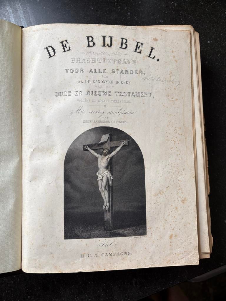 Antieke Bijbel met platen - Oude en Nieuwe Testament, Ophalen of Verzenden, Gelezen, Christendom | Protestants