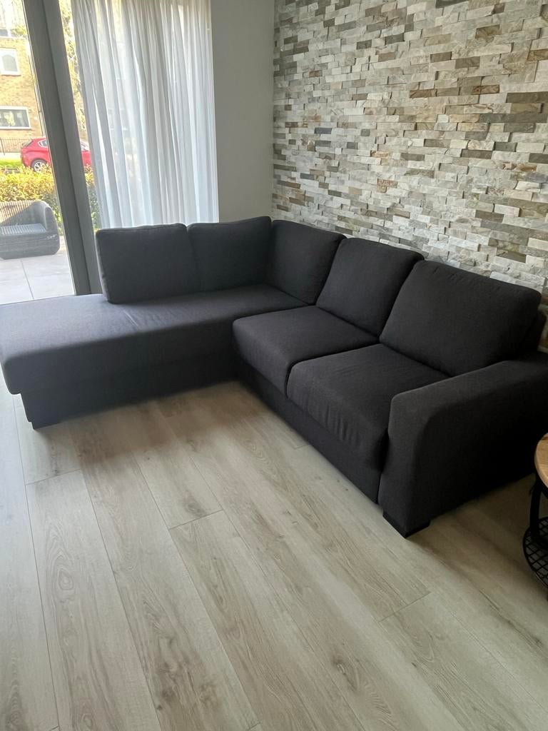 Donkergrijze hoekbank met chaise longue, Ophalen, Gebruikt, Stof