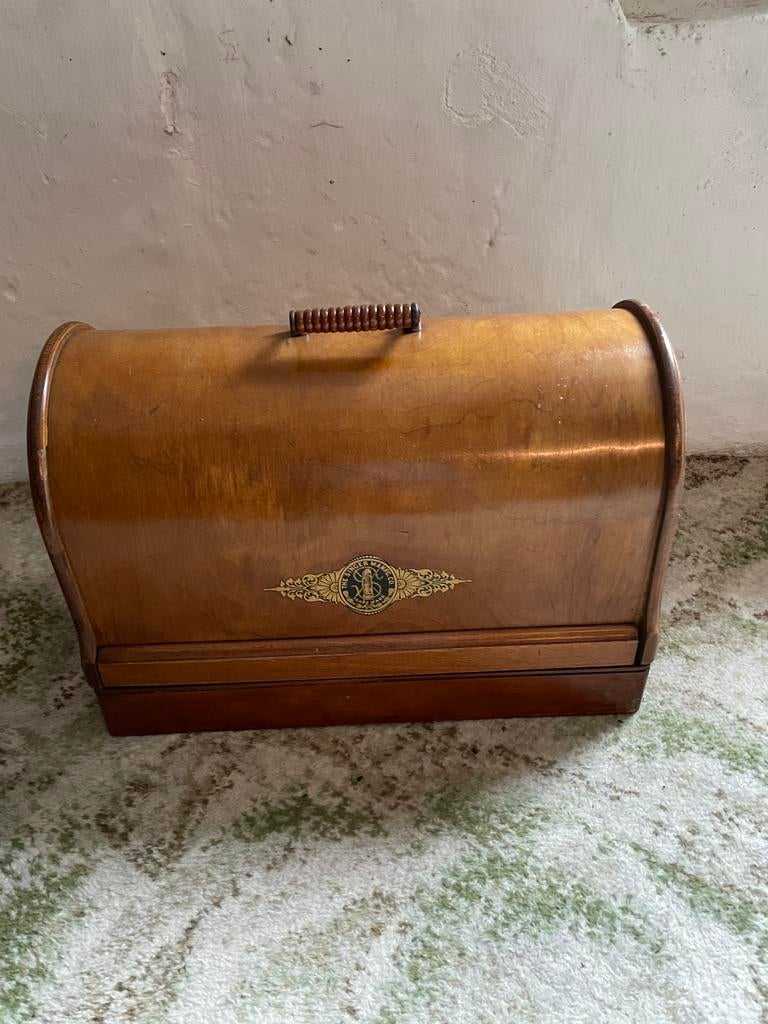 Antieke Singer naaimachine met houten kap, Ophalen of Verzenden, Gebruikt, Naaimachine, Singer