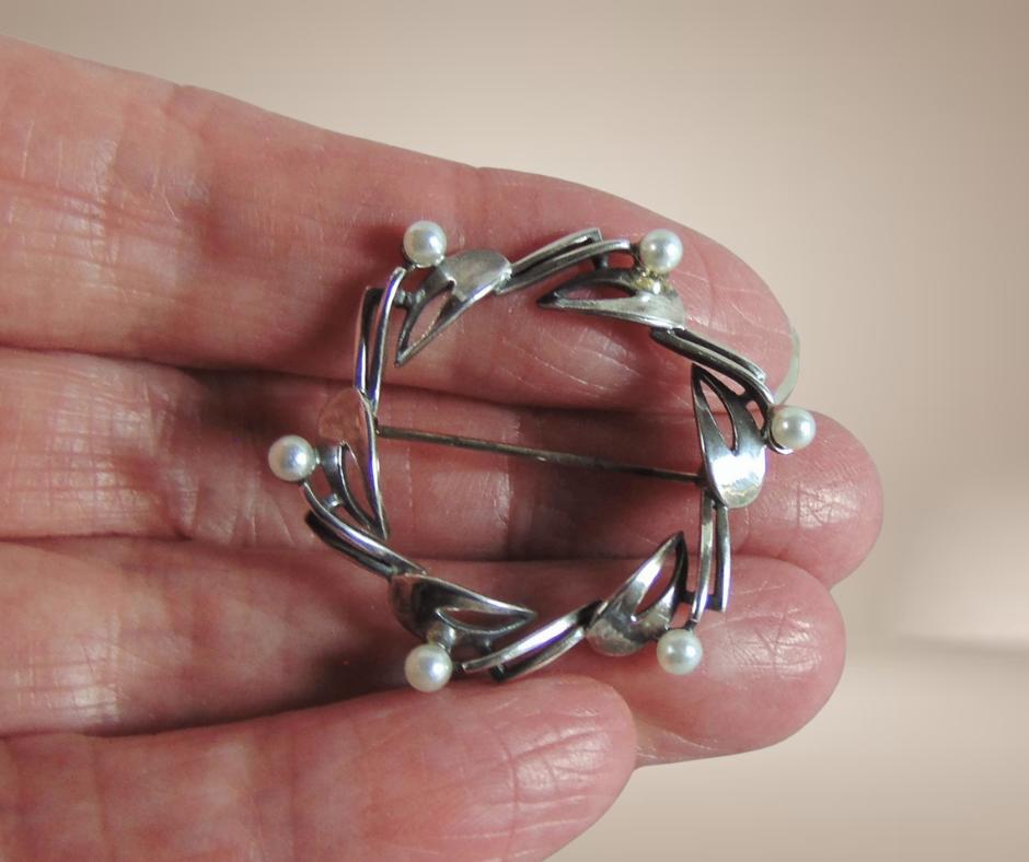 NIEUWE GL 925 zilveren ART DECO cirkel broche faux parels!, Verzenden, Minder dan 4 cm, Nieuw, X