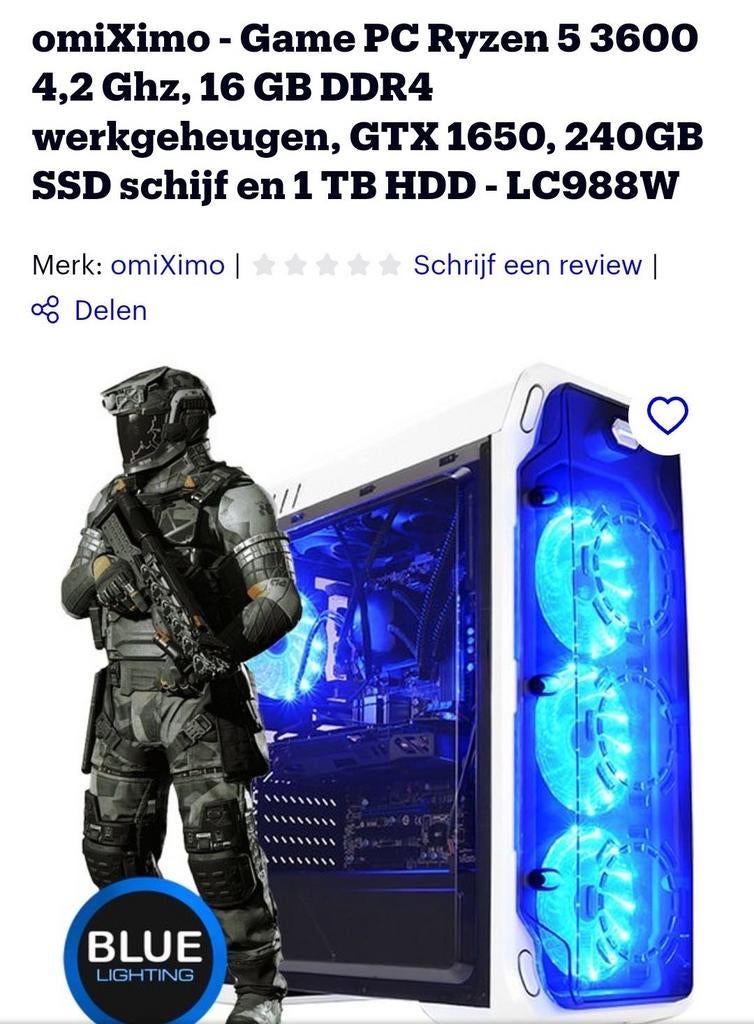 omiXimo Gaming PC Ryzen 5 3600, 16GB RAM, GTX 1650, 1.24TB, Ophalen, Gebruikt, HDD, Gaming