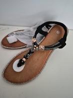 Zwarte slippers met strass en gouden details, maat 40, Zwart, Nieuw, Onbekend, Sandalen of Muiltjes