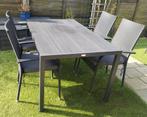 Jutlandia tuinset: aluminium tafel met 4 wicker stoelen, Ophalen, Gebruikt, Wicker