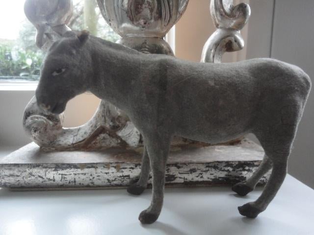 antieke FRANSE EZEL met FLOCK VACHT, L=16 cm / H=11 cm, Antiek en Kunst, Ophalen of Verzenden