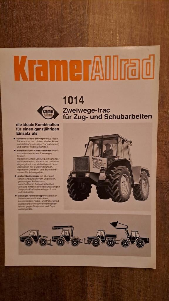 Oude zeldzame folder Kramer Allrad 1014 tractor, trekker, Ophalen of Verzenden, Zo goed als nieuw, Folder