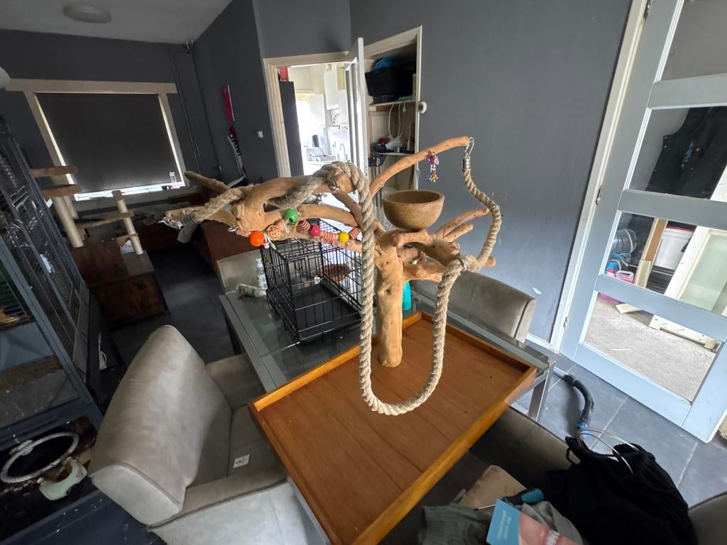 Javaboompje met onderbak en voerbak, Dieren en Toebehoren, Vogels | Toebehoren, Ophalen, Gebruikt, Overige typen