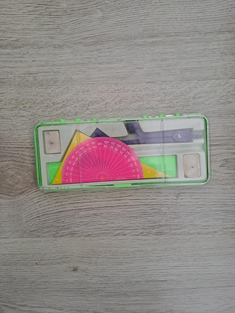 Passerset liniaal geodriehoek geometrieset passer, Ophalen of Verzenden, Gebruikt