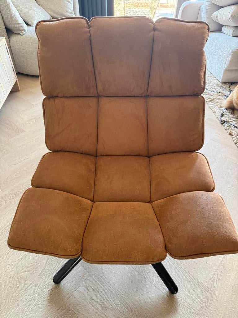 Comfortabele bruine fauteuil met draaivoet, Gebruikt, 75 tot 100 cm, Ophalen of Verzenden, Stof