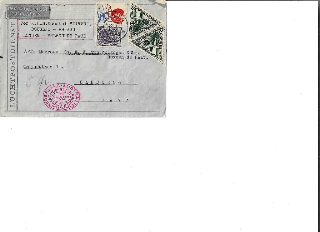 Poststuk van  Leiden naar Bandoeng Ned Indie, Verzenden, Brief