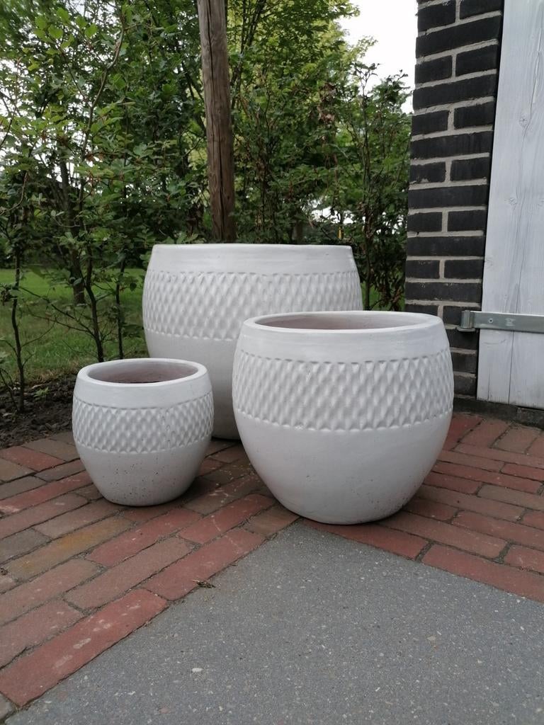 Super mooie grote bloempotten keramiek set van 3, Tuin en Terras, Bloempotten, 40 cm of meer, Rond, Nieuw, Ophalen of Verzenden
