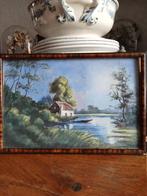 aquarel schildering van cottage aan het meer, Ophalen of Verzenden