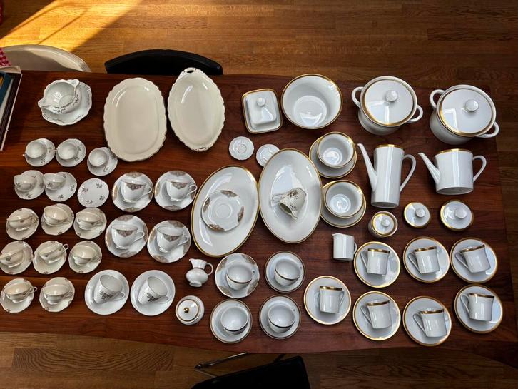 Vintage Duits servies Bavaria wit goudrand 55 stuks €50, Antiek en Kunst, Antiek | Servies los, Ophalen