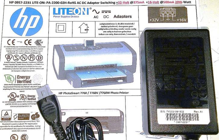 HP 0957-2231 LITE-ON PA-2231-02H-RoHS Adapter 32V 16V 32W, Computers en Software, Printerbenodigdheden, Zo goed als nieuw, Printerkabel