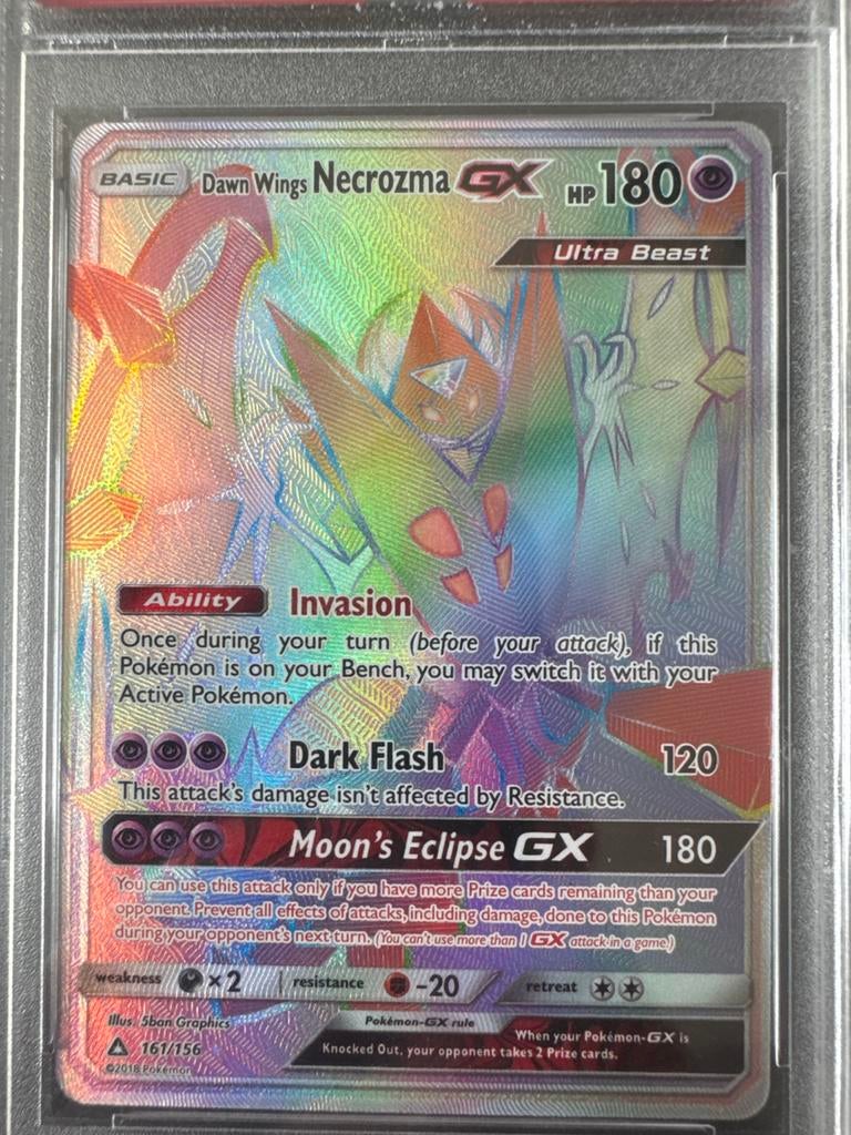 Pokémon Dawn Wings Necrozma GX Rainbow PSA 9, Ophalen of Verzenden, Zo goed als nieuw, Losse kaart, Foil