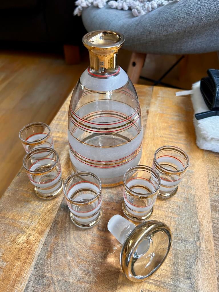 Vintage glazen likeur set, Verzenden, Zo goed als nieuw, Borrel- of Shotglas