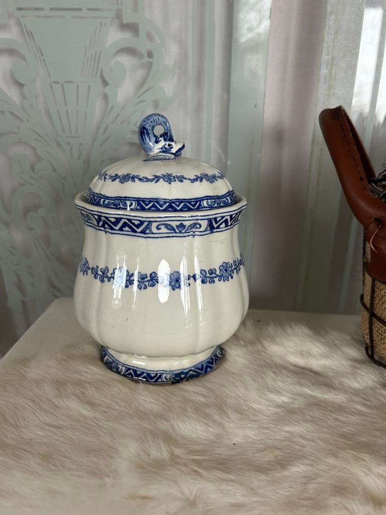 Gien Delft antiek marmelade potje met vis knop, Antiek en Kunst, Antiek | Servies los, Ophalen
