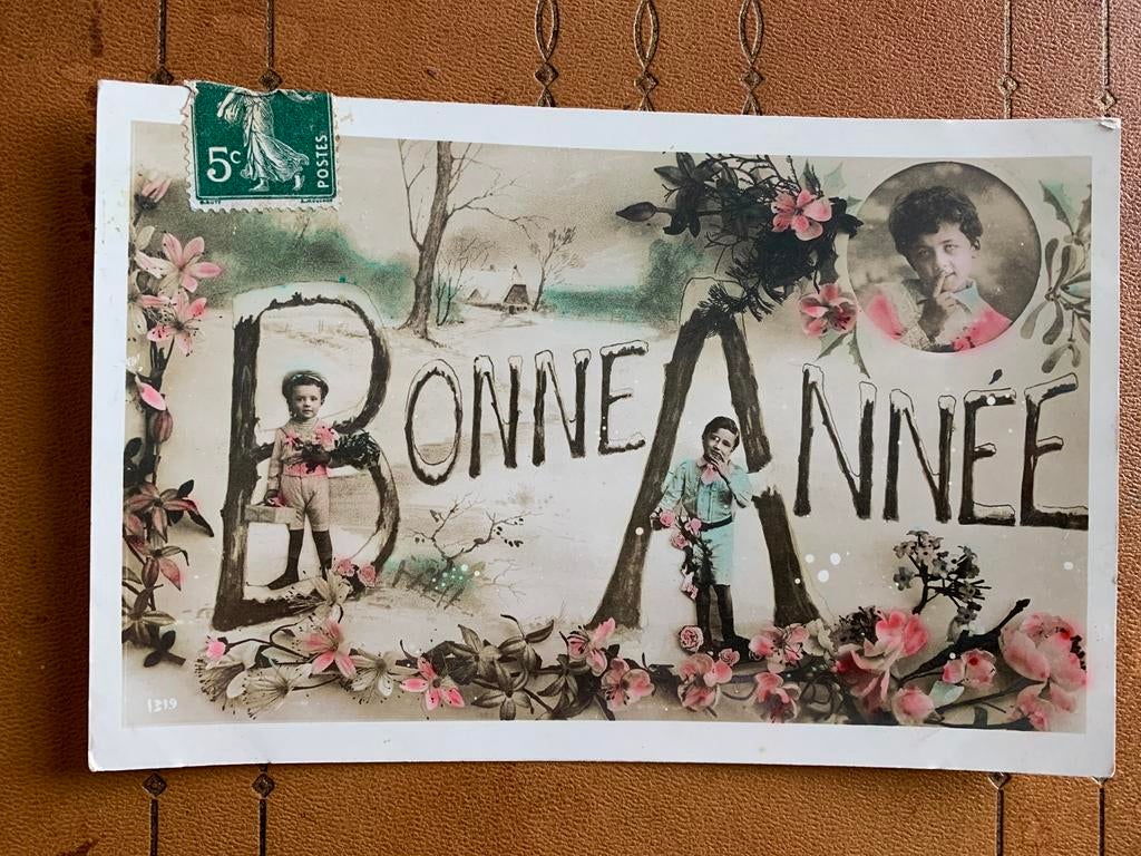 Bonne Année - drie jongetjes, Ophalen of Verzenden, Voor 1920, Gelopen, Feest(dag)