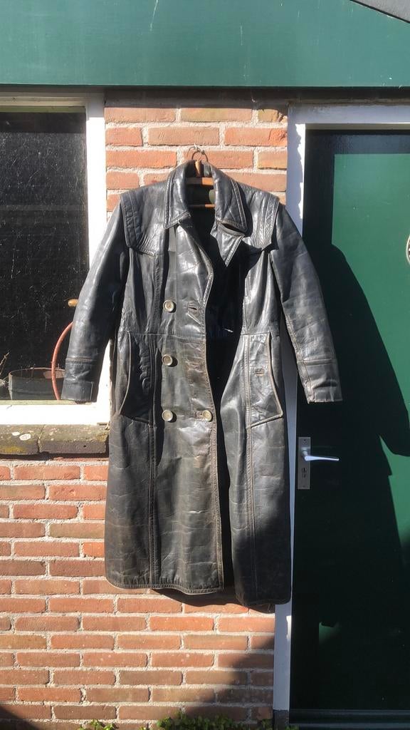 Lange leren jas voor motor of solex, Ophalen of Verzenden, Gedragen