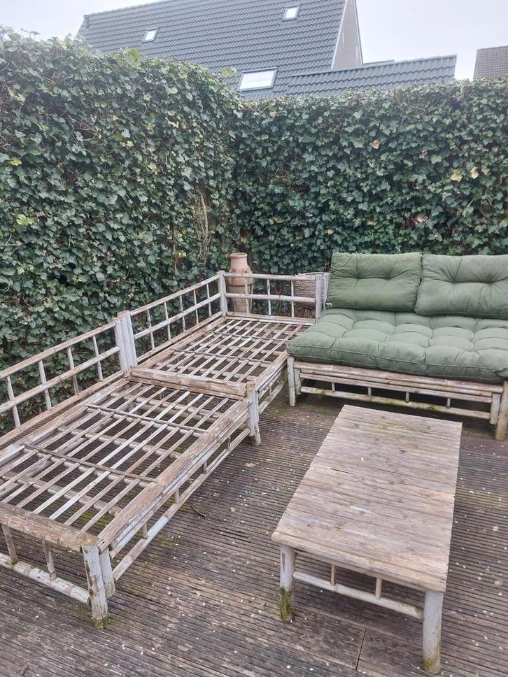 Bamboe loungeset gratis af te halen, Tuin en Terras, Tuinsets en Loungesets, Gebruikt, Loungeset, Overige materialen, 3 zitplaatsen