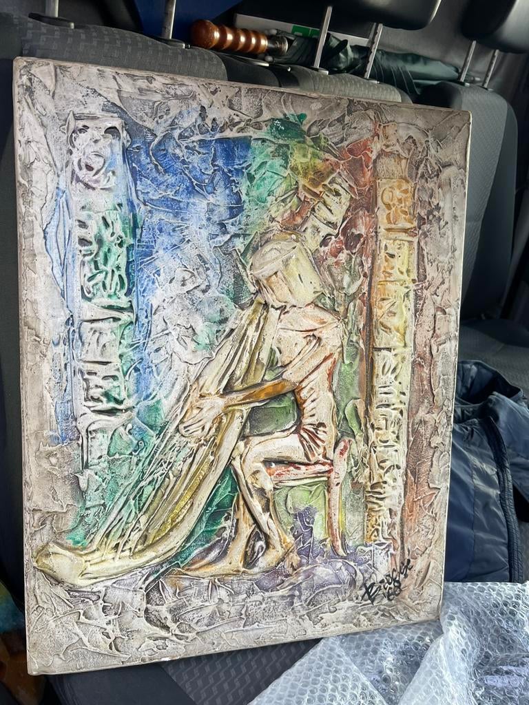Uniek 3D-kunstwerk: Egyptische Harpist - Gesigneerd, Antiek en Kunst, Ophalen