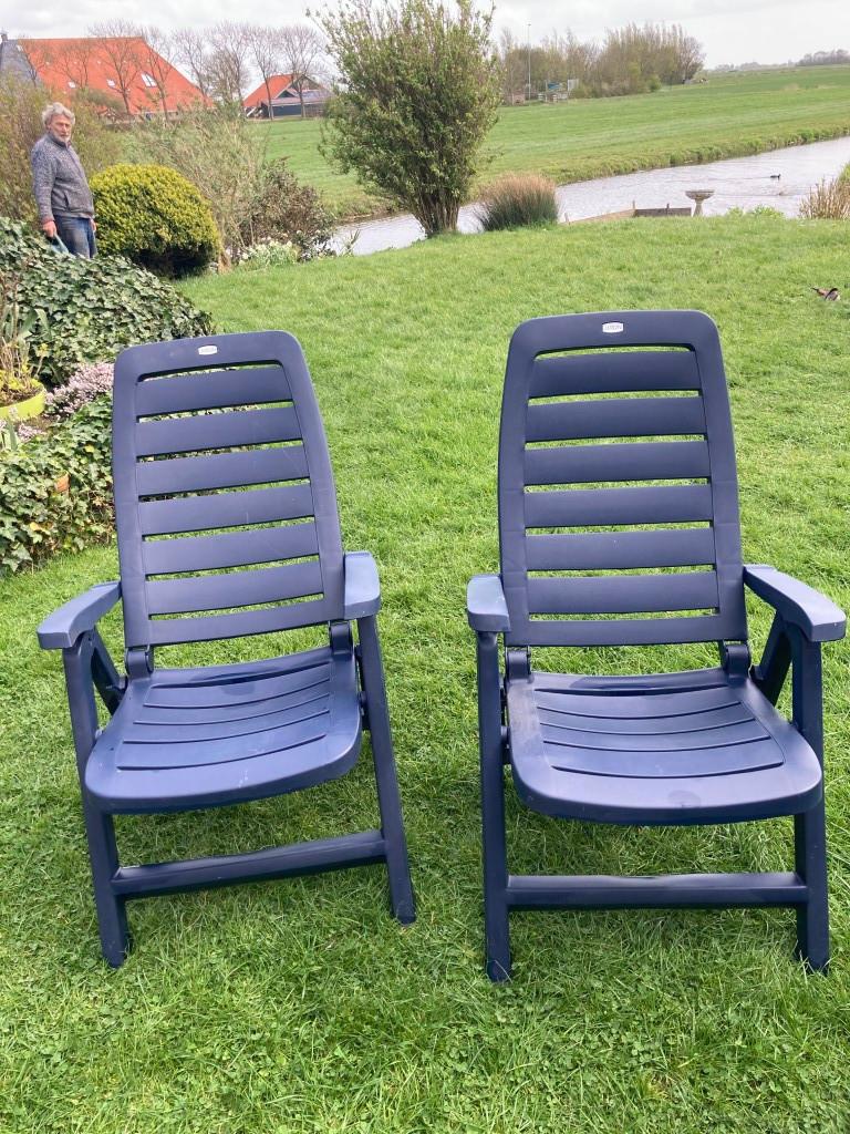 Kunststof tuinstoelen blauw 8 stuks, Tuin en Terras, Tuinstoelen, Ophalen, Gebruikt, Kunststof, Inklapbaar