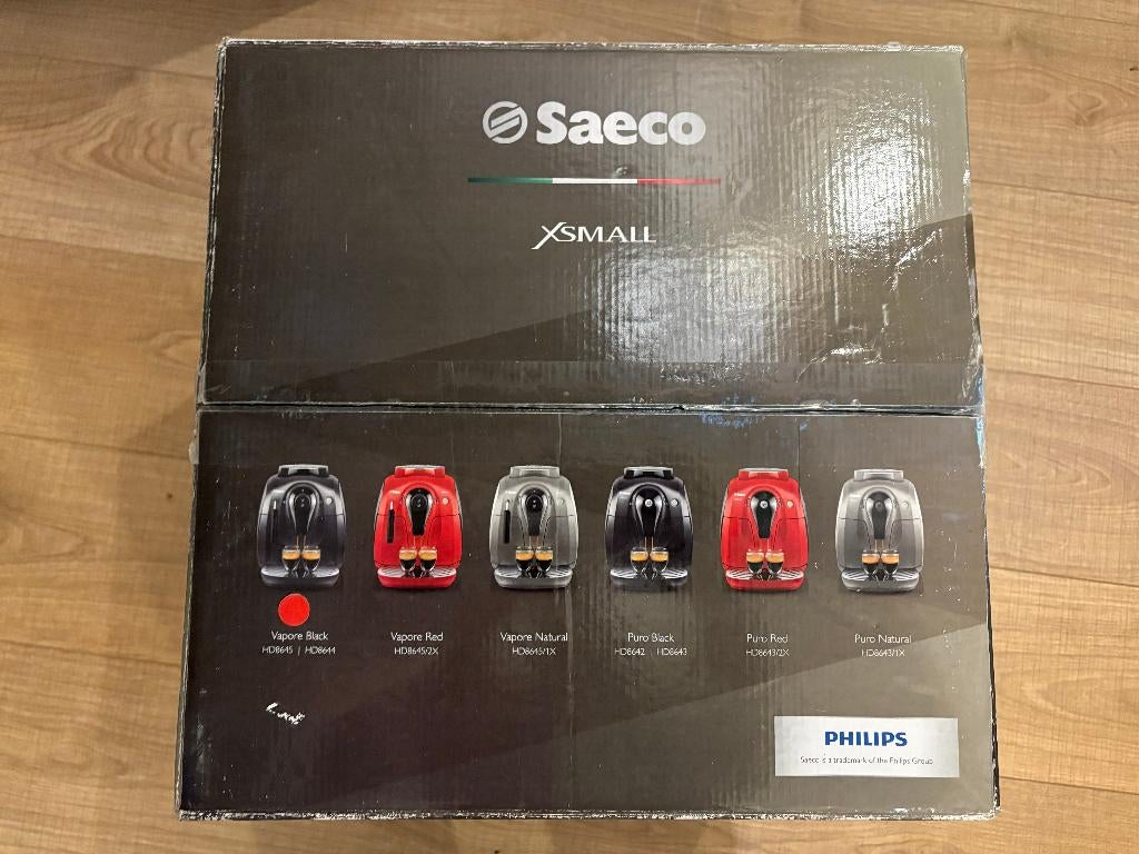 Philips Saeco HD8645 XSmall ZWART (1x gebruikt), Witgoed en Apparatuur, Koffiemachine, Zo goed als nieuw, 4 tot 10 kopjes, Afneembaar waterreservoir