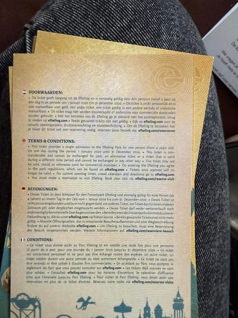 Efteling kaartjes 2 geldig tot december, Twee personen, Ticket of Toegangskaart