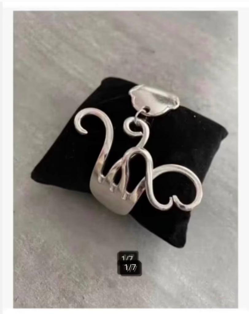 Verzilverde kunst Armband gemaakt van vork, verstelbaar, Overige materialen, Nieuw, Ophalen of Verzenden, X