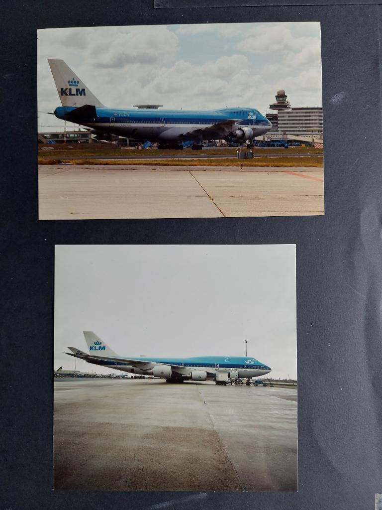 2 foto's van een KLM Boeing 747 (F920), Ophalen of Verzenden, Gebruikt, Kaart, Foto of Prent