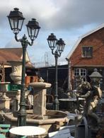 antieke oude set lantaarnpalen gietijzeren dubbele kop, Tuin en Terras, Buitenverlichting, Gebruikt, Staande lamp, Ophalen of Verzenden