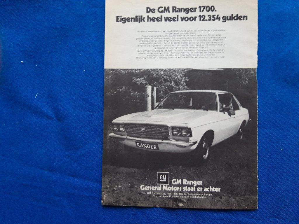 GM Ranger 1700 ’74 ( 12.354 gulden) - originele advertentie, Ophalen of Verzenden, Zo goed als nieuw, Auto's