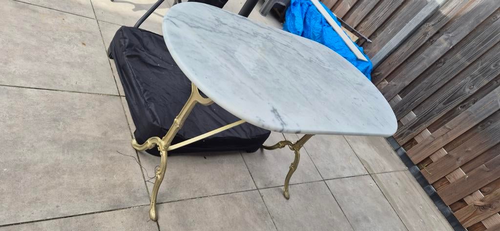 Marmeren eettafel met gouden onderstel 60 bij 120, Huis en Inrichting, Tafels | Bijzettafels, Ophalen, Overige materialen, Gebruikt