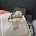 10k gouden ring met blauw steen en parel, Sieraden, Tassen en Uiterlijk, Ringen, Ophalen of Verzenden, Nieuw, Goud