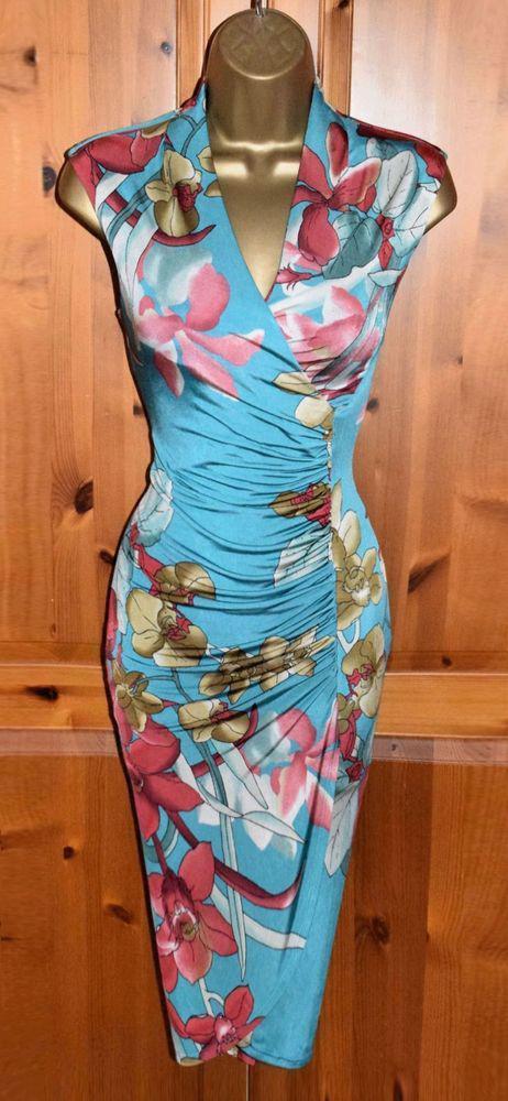 Phase Eight turqoise jurk met orchidee print slankkledend 46, Kleding | Dames, Jurken, Zo goed als nieuw, Maat 46/48 (XL) of groter