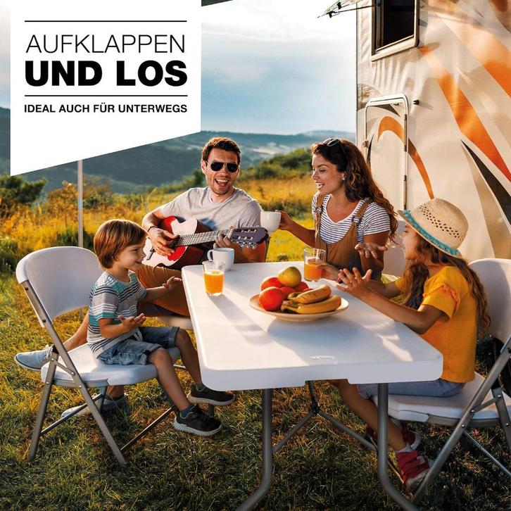 Klaptafel -180 x 75 x 74 cm Rotan-Look Campingtafel. Wit, Caravans en Kamperen, Kampeermeubelen, Nieuw, Ophalen of Verzenden