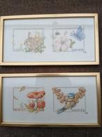 Vier Seizoenen Borduurwerkjes in Gouden Lijst, Antiek en Kunst, Ophalen of Verzenden