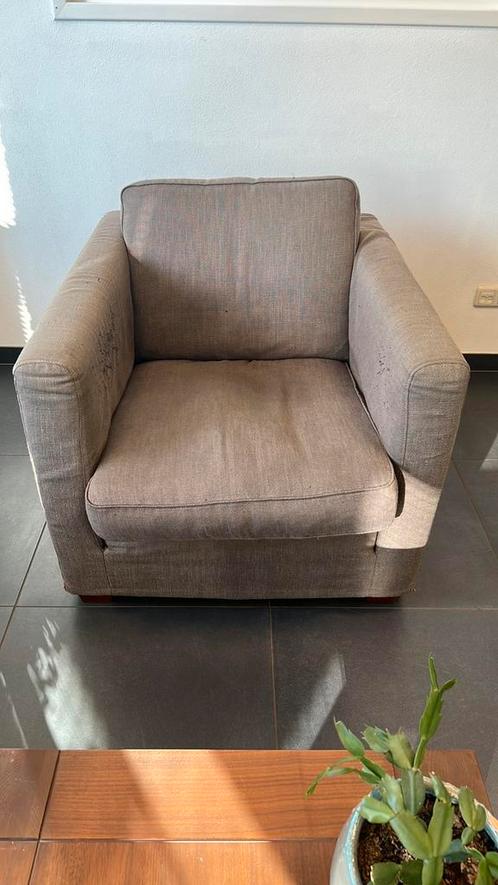 Bruine fauteuis 2x, Huis en Inrichting, Fauteuils, Gebruikt, Stof, 75 tot 100 cm, Ophalen