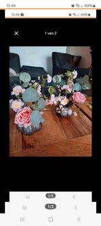 Zijden bloemen in bronskleurige vaasjes, Huis en Inrichting, Woonaccessoires | Vazen, Overige materialen, Overige kleuren, Ophalen of Verzenden