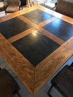 Eikenhouten tafel met Belgisch hardsteen - 180x180cm, Ophalen, Gebruikt, 150 tot 200 cm, 75 cm of meer