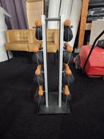 Rek met zandzakjes gewichten, Ophalen, Gebruikt, Armen, Halterschijven