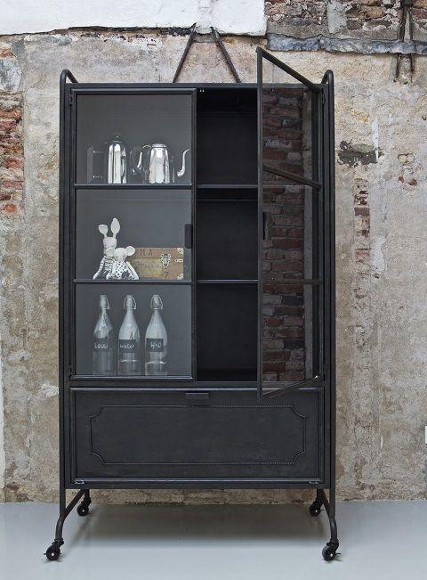 BePureHome Metalen Vitrinekast Zwart, Antiek en Kunst, Antiek | Meubels | Kasten, Ophalen