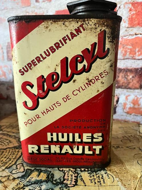 Olieblik. Oud Stelcyl blik met zeskantige originele dop, Verzamelen, Merken en Reclamevoorwerpen, Gebruikt, Verpakking, Ophalen of Verzenden