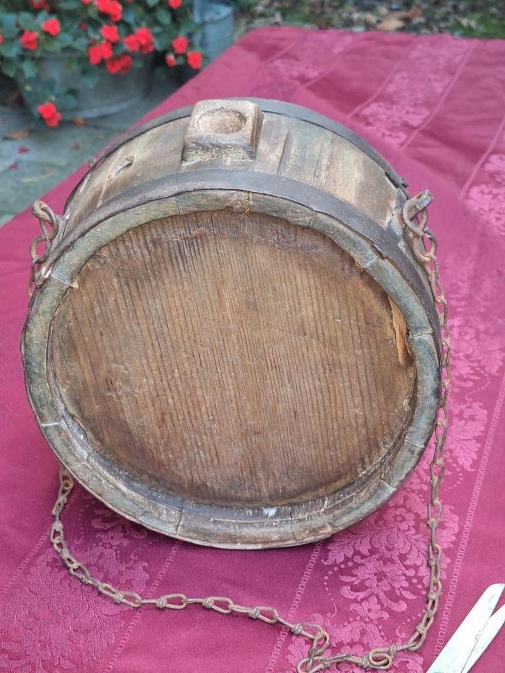 Antieke Houten Veldfles met Ketting, Antiek en Kunst, Antiek | Overige Antiek, Ophalen of Verzenden