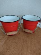 2 Vintage Emaille Emmertjes, Ophalen, Gebruikt, IJzer, Met handgreep