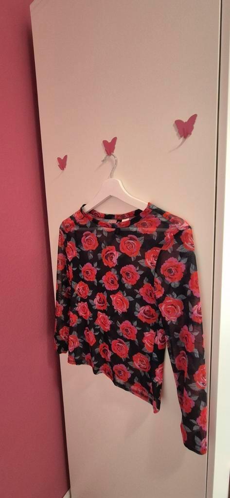 Black sheer floral top, Kleding | Dames, Huispakken, Zo goed als nieuw, Maat 36 (S), Zwart, Ophalen of Verzenden