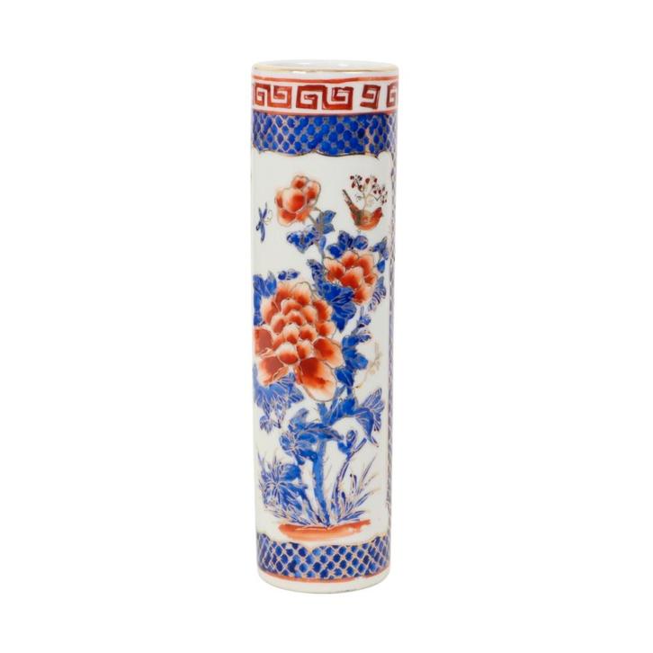 Kleine Japanse Cilinder Vaas Imari Porselein 22cm, Huis en Inrichting, Woonaccessoires | Vazen, Gebruikt, Wit, Minder dan 50 cm