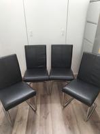 Set van 4 zwarte lederen eetkamerstoelen, Gebruikt, Zwart, Leer, Ophalen of Verzenden