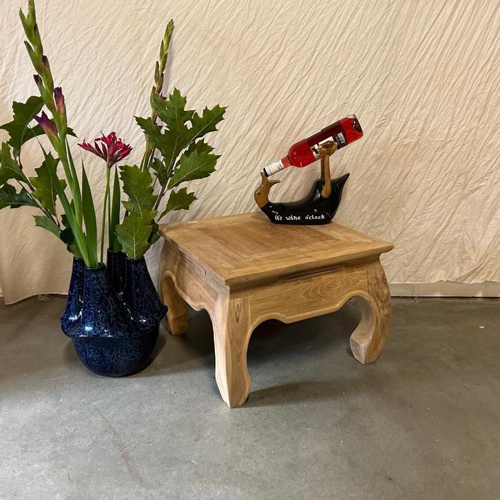 Opium salontafel - massief teak - 50 x 50 cm - TTM Wonen, Huis en Inrichting, Tafels | Salontafels, Nieuw, Minder dan 50 cm, 50 tot 100 cm