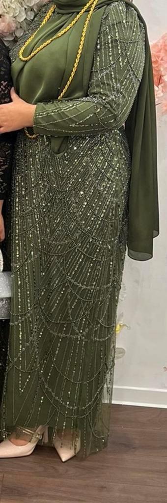 Prachtige Abiye Avondjurk, Kleding | Dames, Jurken, Zo goed als nieuw, Maat 46/48 (XL) of groter, Groen, Onder de knie, Ophalen of Verzenden